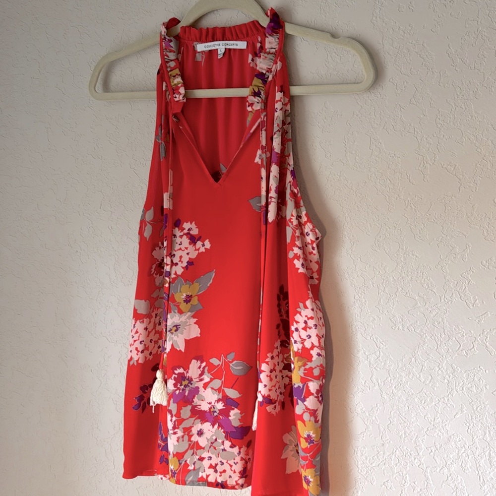 Coral Floral Blouse | Stitch Fix | Size L | Collective Concepts | Spring/Summer